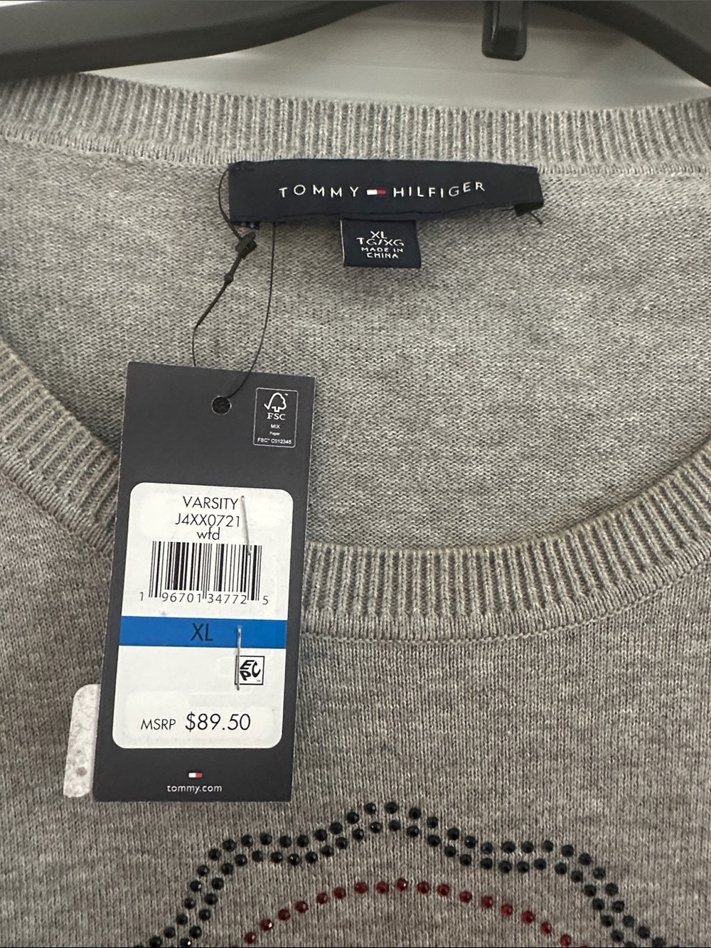 Tommy Hilfiger Gray Crewneck Sweater with Studded Accent